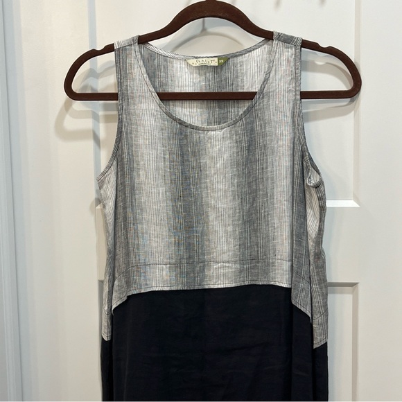 Chalet 100% Linen Dress Gray And Black Sleeveless Women’s Size XS Knee Length - Picture 3 of 10